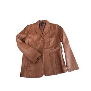 MetroStyle Brown Leather Blazer Jacket Size 12